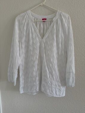Trina Turk x INC White 100% Cotton Textured Split-Neck Blouse - Size M